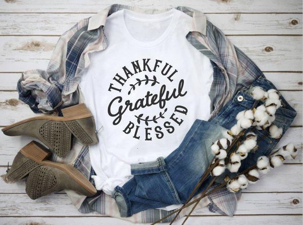 

thankful grateful blessed t-shirt women fashion cotton casual quality girl gift slogan shirt christian grunge aesthetic tees top, White