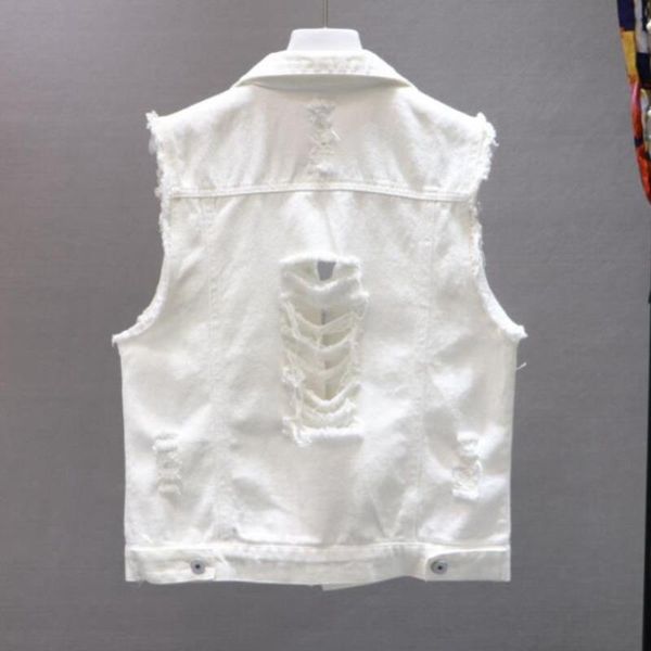 

women's vests white hole denim vest sleeveless female, Black;white