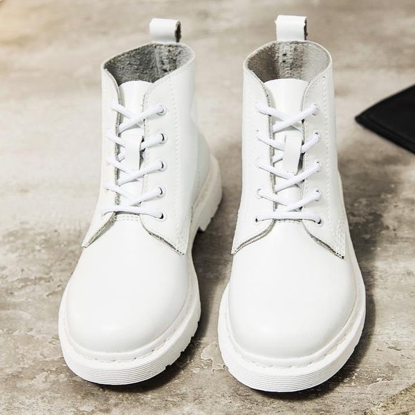 

boots genuine leather women white ankle motorcycle fem, Black