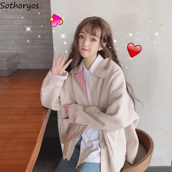 

women's wool & blends women solid middle length autumn womens overcoats coats fashion cute simple pocket all-match elegant leisure loos, Black