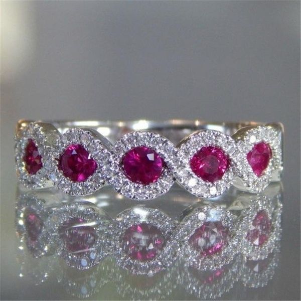 

wedding rings luxury trendy rose red green cz crystal for women engagement ring band ladies accessories stone jewelry l5n936, Slivery;golden