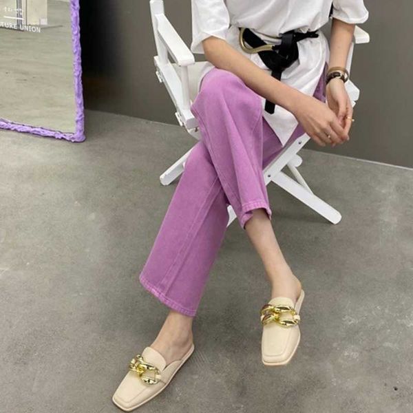 

sandals 2021 square toe ladies spring flat heel muller shoes casual comfortable soft sole fashion chain and slippers, Black