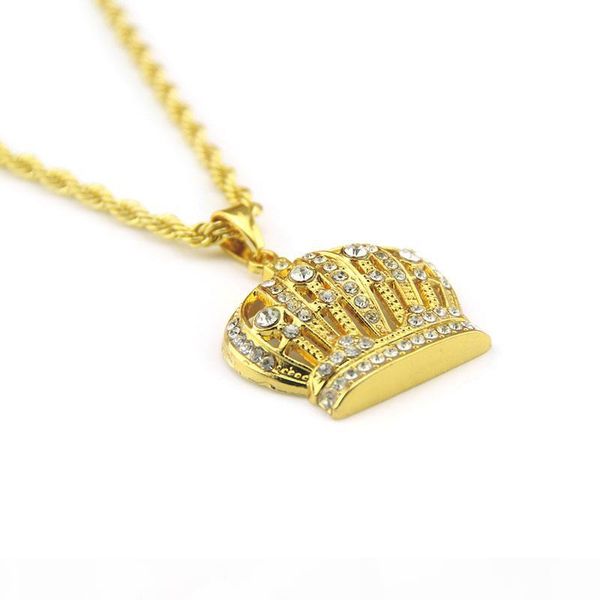 

wholesale new hip hop iced out crown pendant necklace with rhinestone gold color for men women fashion jewelry, Silver