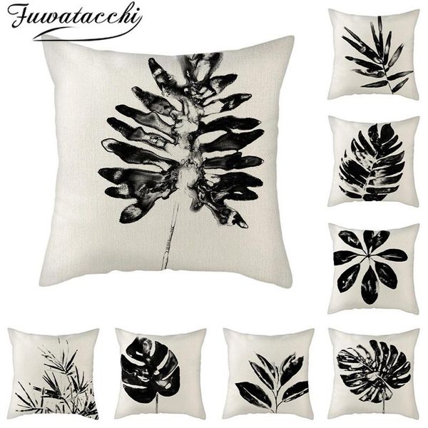 

pillow case fuwatacchi plant cases black blue leaves po throw covers for home sofa decorative cushion cover double printed