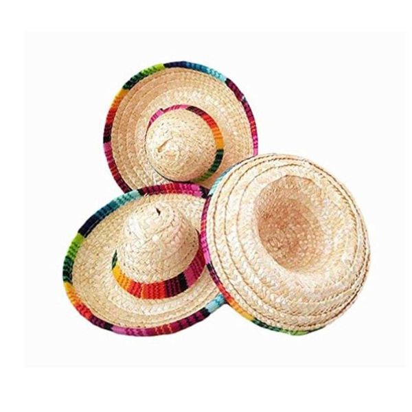 

3pcs/set natural straw mexican hat mini sombrero baby shower birthday decoration children carnival wedding party suppli