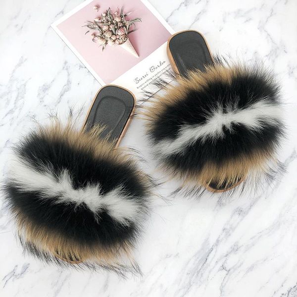 

slippers summer jelly sandals women 2021 indoor flat fur slides womens fashion luxury real female shoes, Black