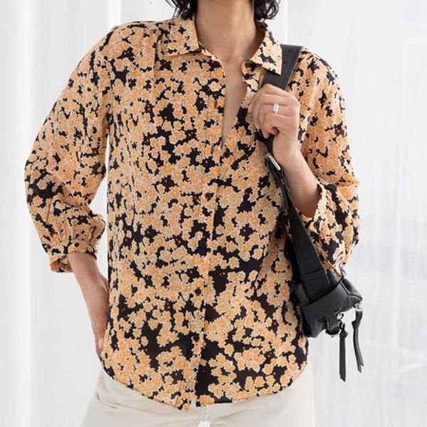 

new 2021 early spring 100% silk women floral blouse lady turn-down collar single-breasted shirt female sweet blouses and shirts xzg3, Black