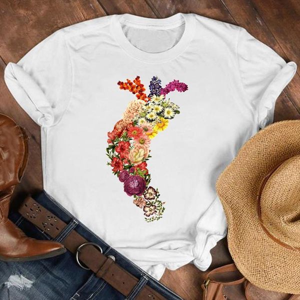 

floral flower fashion summer casual womens t shirt printing fruit clothes tee female print graphic, White