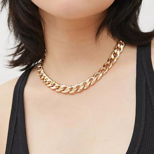 

chokers huangtang punk miami cuban choker necklace for women men statement hip hop big chunky gold color thick chain jewelry, Golden;silver