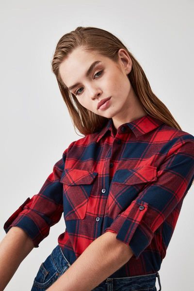 

women's blouses & shirts trendyol red checkered shirt twoaw20go0268, White