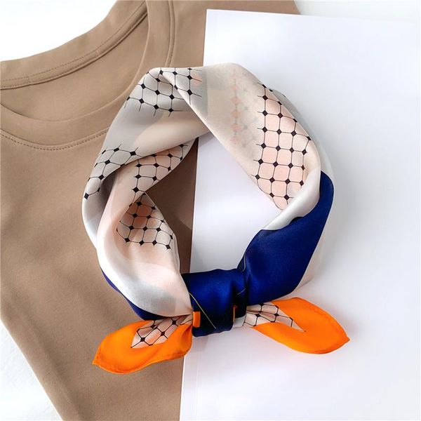 

scarves real silk scarf square women neck hairband print foulard small neckerchief bandana female spring summer, Blue;gray