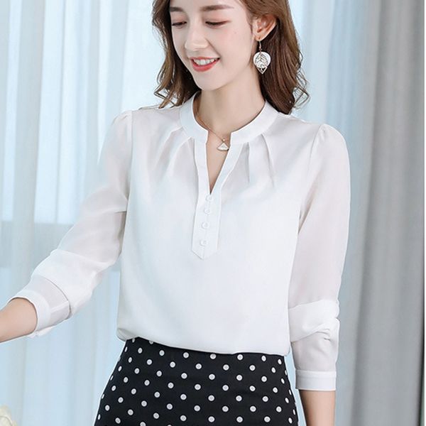 

new 2021 fashion summer black white loose shirt casual korean style womens v neck chiffon long sleeve women blouses blusas c97 1ldb