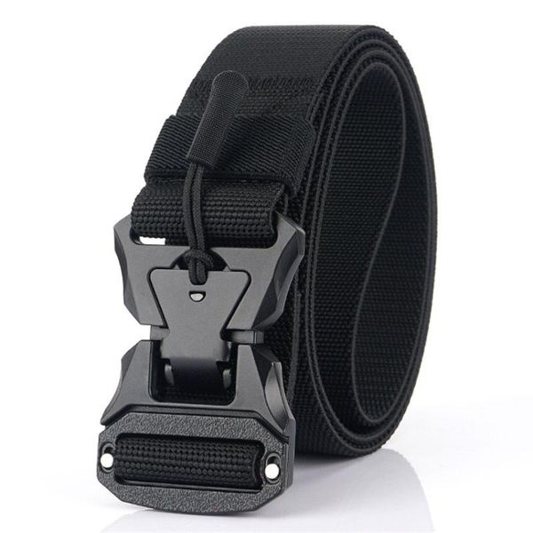 

elastic men belt metal magnetic quick release buckle thick tactical belt for pants stretch male cowboy outdoor hunting waistband, Black;gray