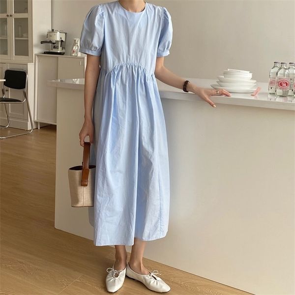 

vintage lantern sleeves irregular pleated casual summer solid women all match stylish long dress 210525, Black;gray
