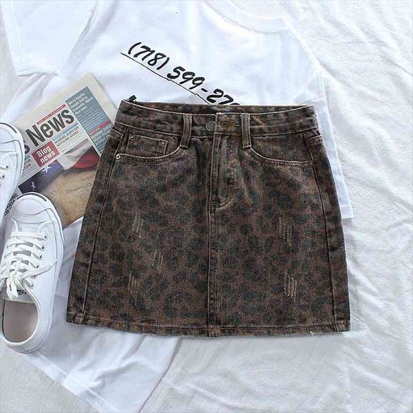 

leopard print denim women skirts summer bodycon high waist pencil streetwear fashion casual mini faldas, Black
