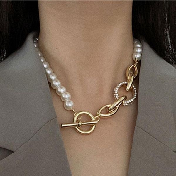 

chokers kmvexo 2021 trend toggle clasp choker collar thick chains necklace for women crystal circle girls ot buckle minimalist jewelry, Golden;silver