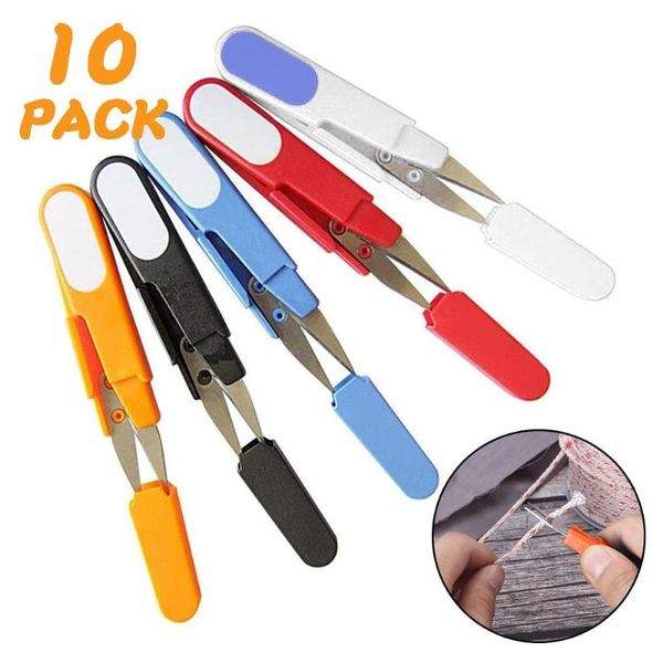 

5/10pcs u shape embroidery scissors sewing pruning thread cutter with shear protective cover for stitch diy sewing supplies, Black