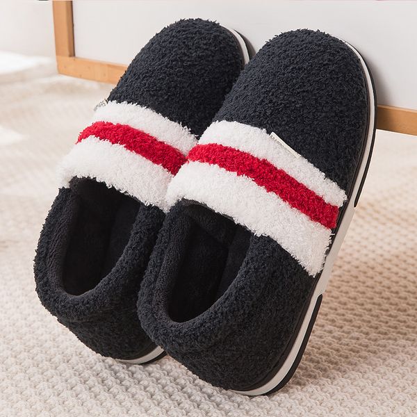 

large size female slippers winter plush cotton shoes mixed color non-slip house slippers comfortable warm 2020 woman shoes, Black