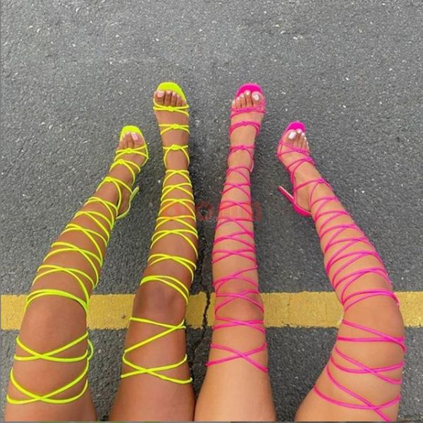

slippers 2021 summer high heel sandals ankle strap candy color women's shoes cross straps open, Black