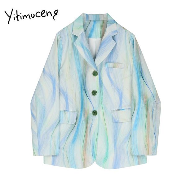 

yitimuceng colorful blazer jacket for women print fall clothes single breasted casual notched coat 2021 office lady suit new, White;black