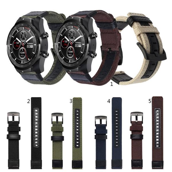 

watch bands woven nylon replacement band sport strap for ticwatch pro 3 e2 s2 gtx loop 20mm 22mm, Black;brown