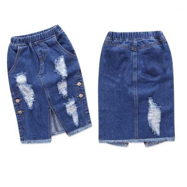 

skirts 2021 summer fashion toddler baby girl jean skirt hole denim straight blue button high waist ankle-length for girls