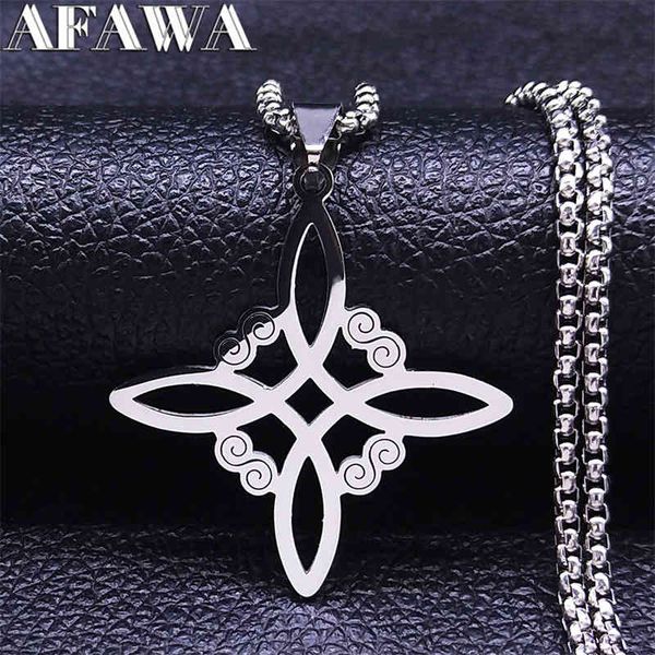 

collar de acero inoxidable brujera con nudo irlands para hombre y mujer, cadena geomtrica, color plateado, bisutera n7053s02, Silver