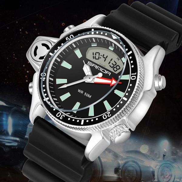 

wristwatches 2021 sanda fashion sport men watch quartz diver wristwatch 50m waterproof military digital luminous male clock relogio masculin, Slivery;brown