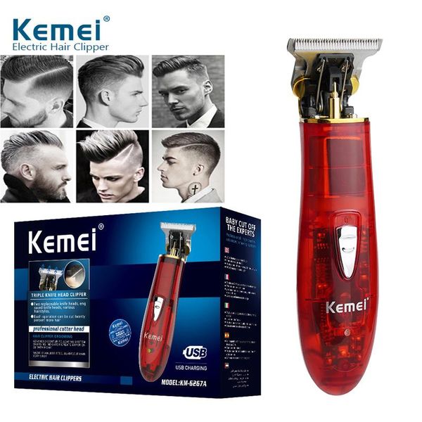 

hair clippers kemei trimmer km-6267a full transparent electric clipper usb rechargeable men's powerful shaving machine 40d