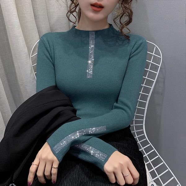

women's sweaters woman turtleneck sweater underwear fall winter fashion rhinestone pullover, White;black