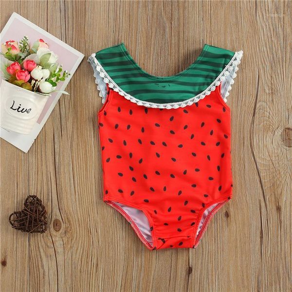 

toddler baby girl bikini swimsuit one-piece sleeveless watermelon print bandage bodysuit swimwear swimming bathing suit one-pieces, Black