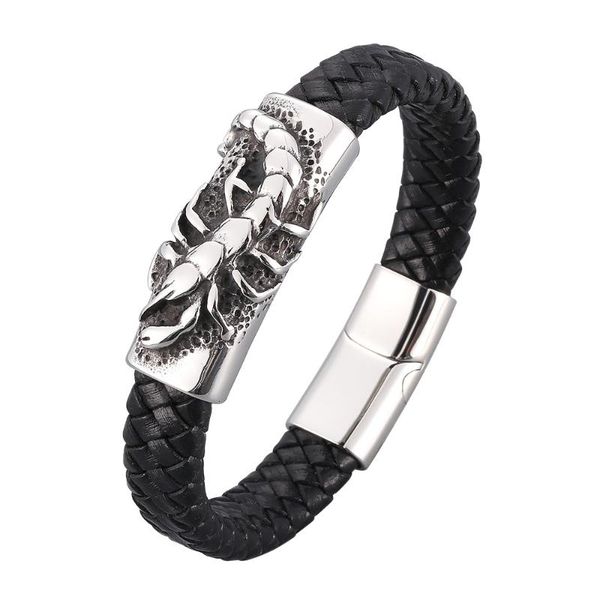 

charm bracelets cowhide scorpion titanium steel bracelet 8-strand braided leather woven stainless custom, Golden;silver