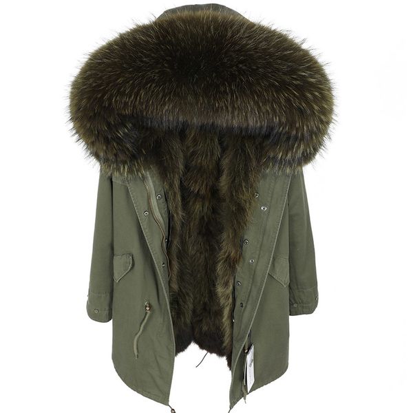 

2020 fashion new women's clothing detachable raccoon fur lining parker medium long coat fur collar coat winter clothing, Black