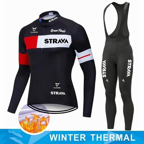 

racing sets strava cycling set 2022 winter polychrome designed long sleeve shirts additional warmth bib for men, Black;blue
