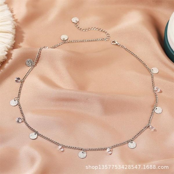

pendant necklaces woman sequins necklace women beads chain lovers jewelry wedding silver color trendy kpop party metal collier