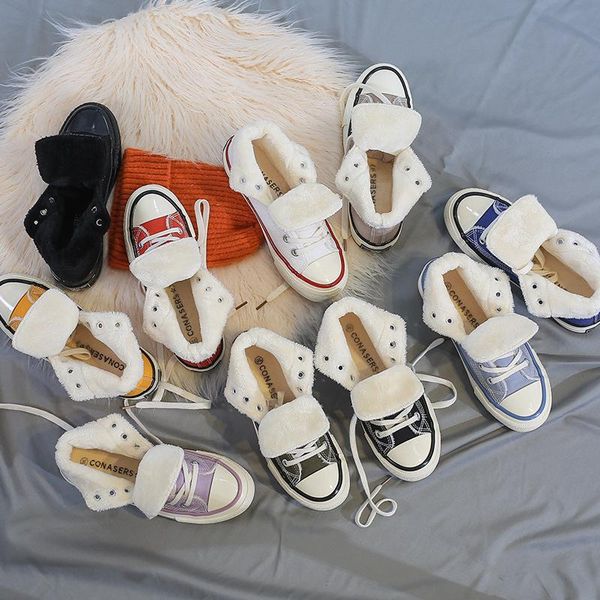 

boots classic snow womens shoes with fur winter warm flats ankle botas anti-slip female sneakers zapatos mujer, Black