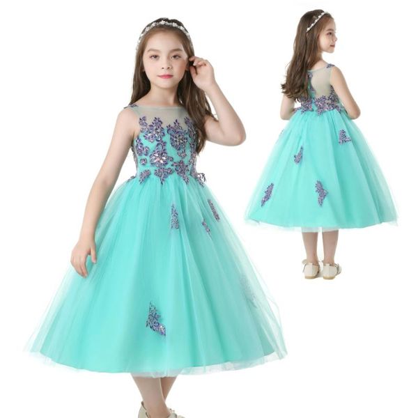 

girl's dresses flower girl children sleeveless green lace appliques embroidery party dress kids evening ball gowns, Red;yellow