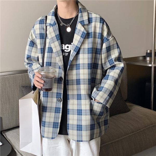 

men's suits & blazers 2021 plaid casual suit jacket male oversize korean trend summer handsome men small elegant high street japan hara, White;black