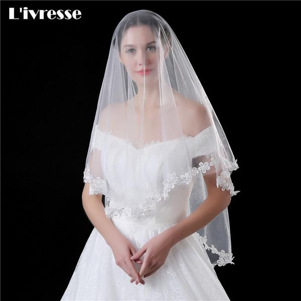 

bridal veils wedding veil short with lace edge 2 layers face voile mariage tulle 2021 mantilla, Black