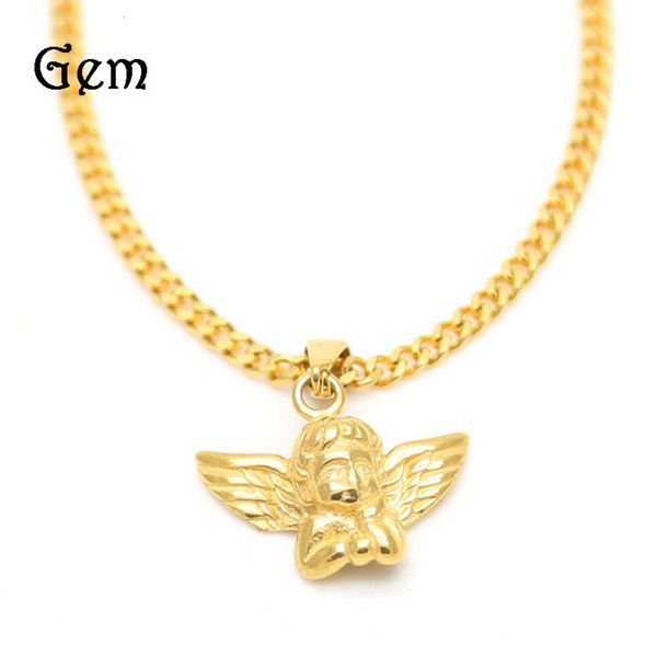 

hip hop necklace men's necklace fashion angel titanium steel pendant, Silver