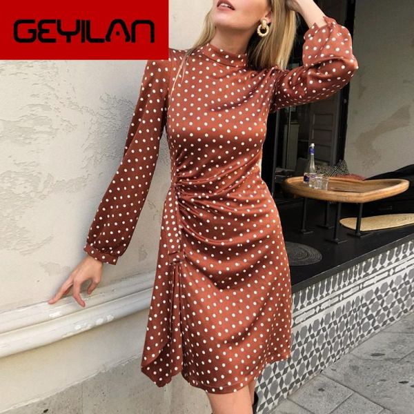 

casual dresses elegant round neck polka dot dress lantern solid loose holiday autumn women chic long party midi 2021, Black;gray