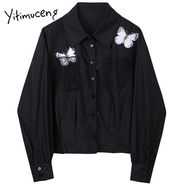 

yitimuceng bow print blouse women button shirts loose black spring fashion clothes turn-down collar lantern sleeve 210601, White