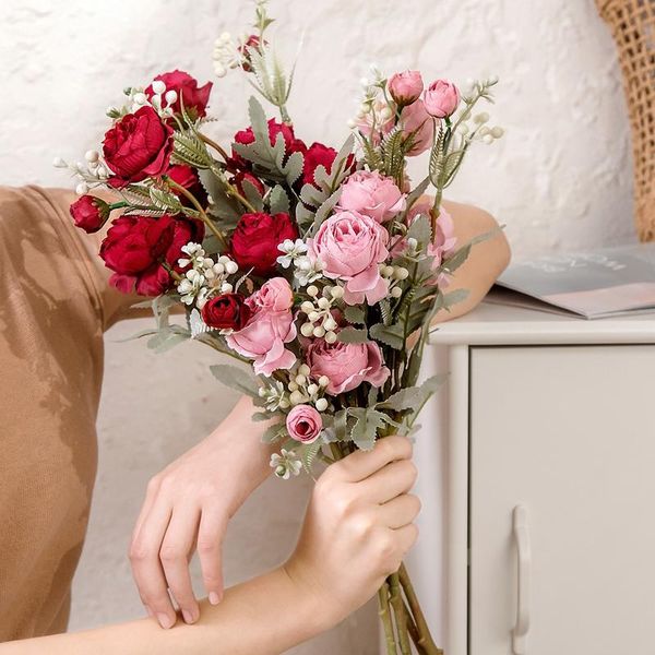 

decorative flowers & wreaths european vintage artificial tea rose silk small bouquet wedding home party diy decoration fake flower