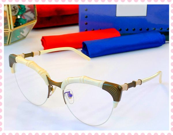

0660 famous design brand personality sunglasses bamboo section mirror leg lady sunglasses fashion half frame glasses cool lens glasses, White;black