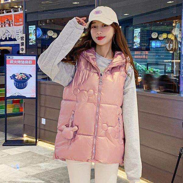 

women's vests women 's vest 2021 winter korean style youth solid color hooded zipper sleeveless cotton jacket, Black;white