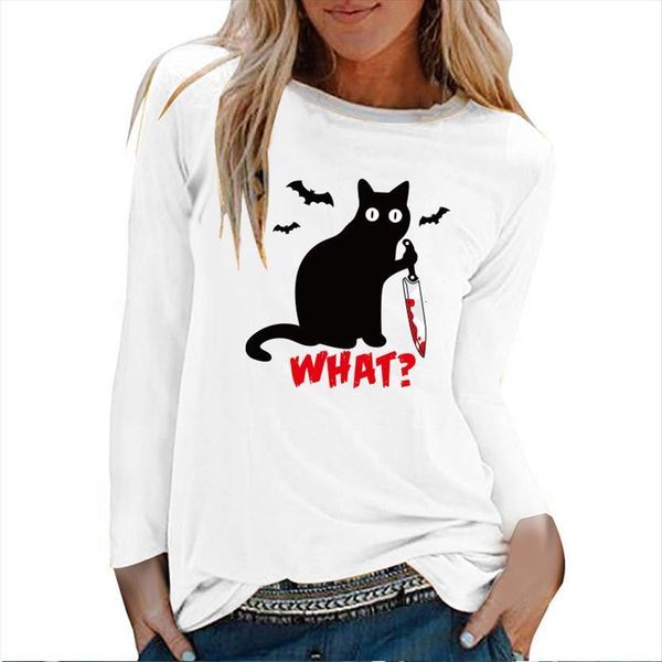 

cat knife bats what womens t shirts print long sleeve autumn winter graphic tee gothic for white o neck clothing
