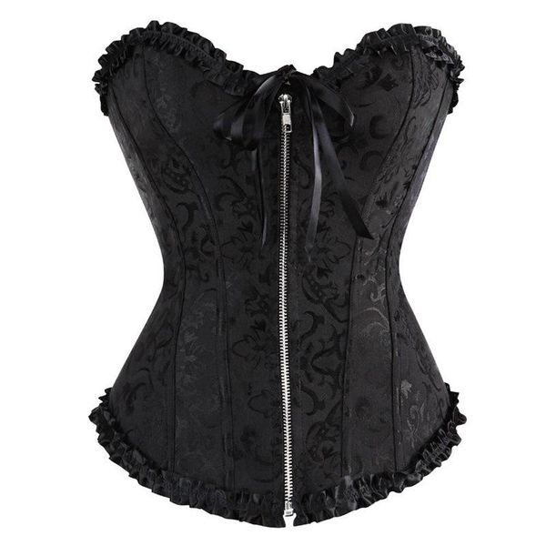

women's shapers women bustier corset lingerie steampunk overbust lace zip retro floral sleeveless party club plus size, Black;white