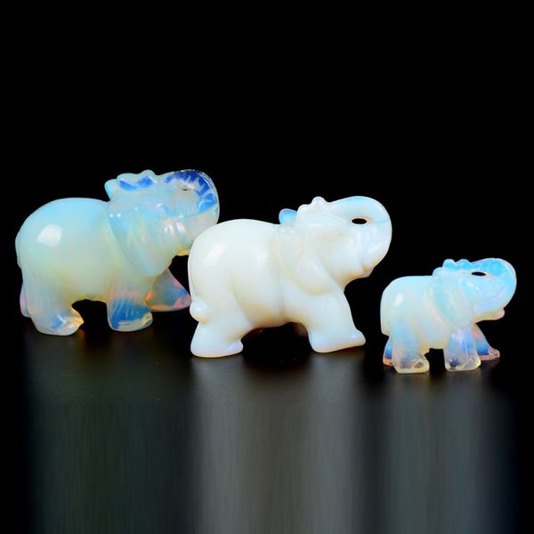 Pedra Opalite Craved Elefante Espécime Gemstone Quartz Cristal Figurine Sorte