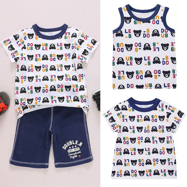 

and t-shirt black children's cartoon girls boys miki bear letter vest short sleeve top, Black;white