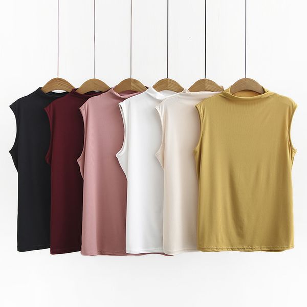 

2021 large size women's spring and summer new slimming mid-collar threaded cotton sleeveless bottoming vest womens shirts 8n67, White